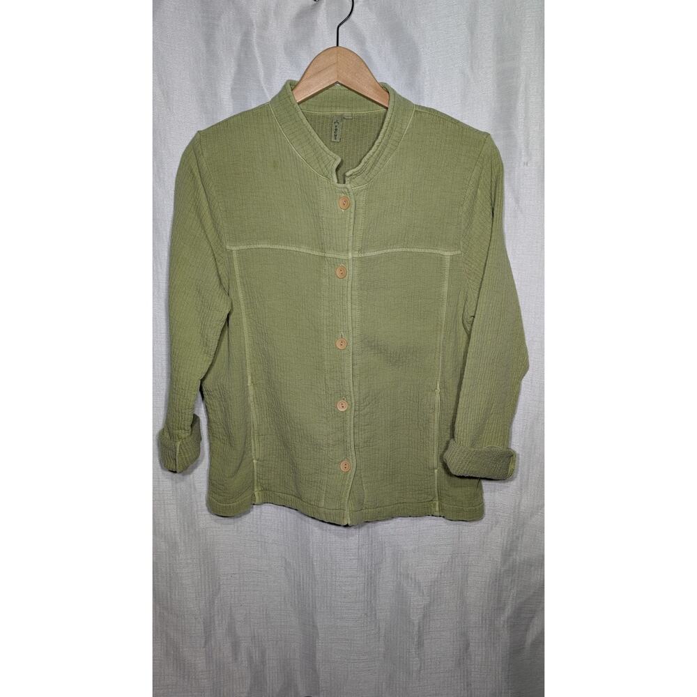Focus Womens Green Textured Knit Jacket Sz S Button Up Long Sleeve Cardigan Boho